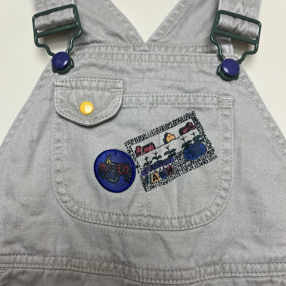 Vintage Gymboree Rainbow Tag Khaki Overalls‎ Shortalls Tractor Farm 90s Size X
